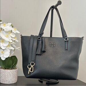 Tory Burch Black Pebbled Leather Tote